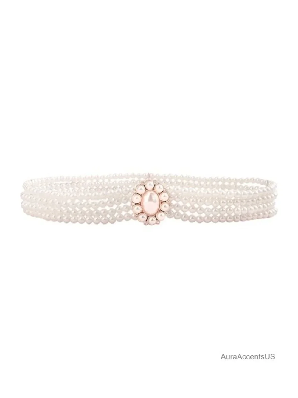 Rhinestone Faux Pearl Elastic Buckle Dress Belt